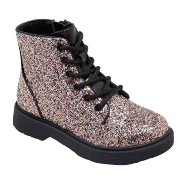 Girls' Zoe Combat Boots Multi-Color Glittered Style Zipper Lace-Up Youth Size 2 - Picture 1 of 10